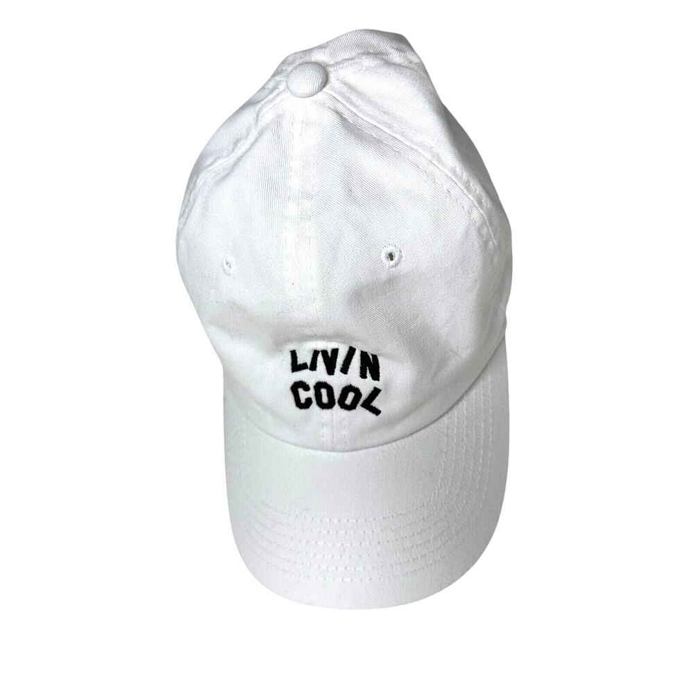 NWOT Livin Cool White Adjustable Baseball Cap Hat Black Livin Cool Graphic OS